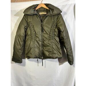 Woman's Down Feather Puffer Coat Jacket Zipper Olive Green Cold Ski S